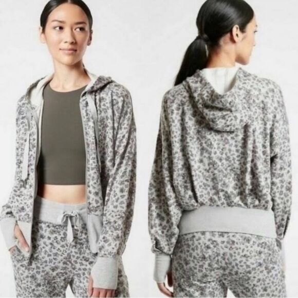 Athleta Balance Leopard Print Full Zip Hoodie Size S - Picture 1 of 9